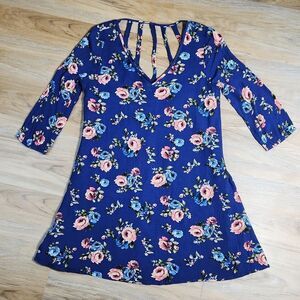 🔹️Andree Blue Floral Print Boho Rayon Dress Small
